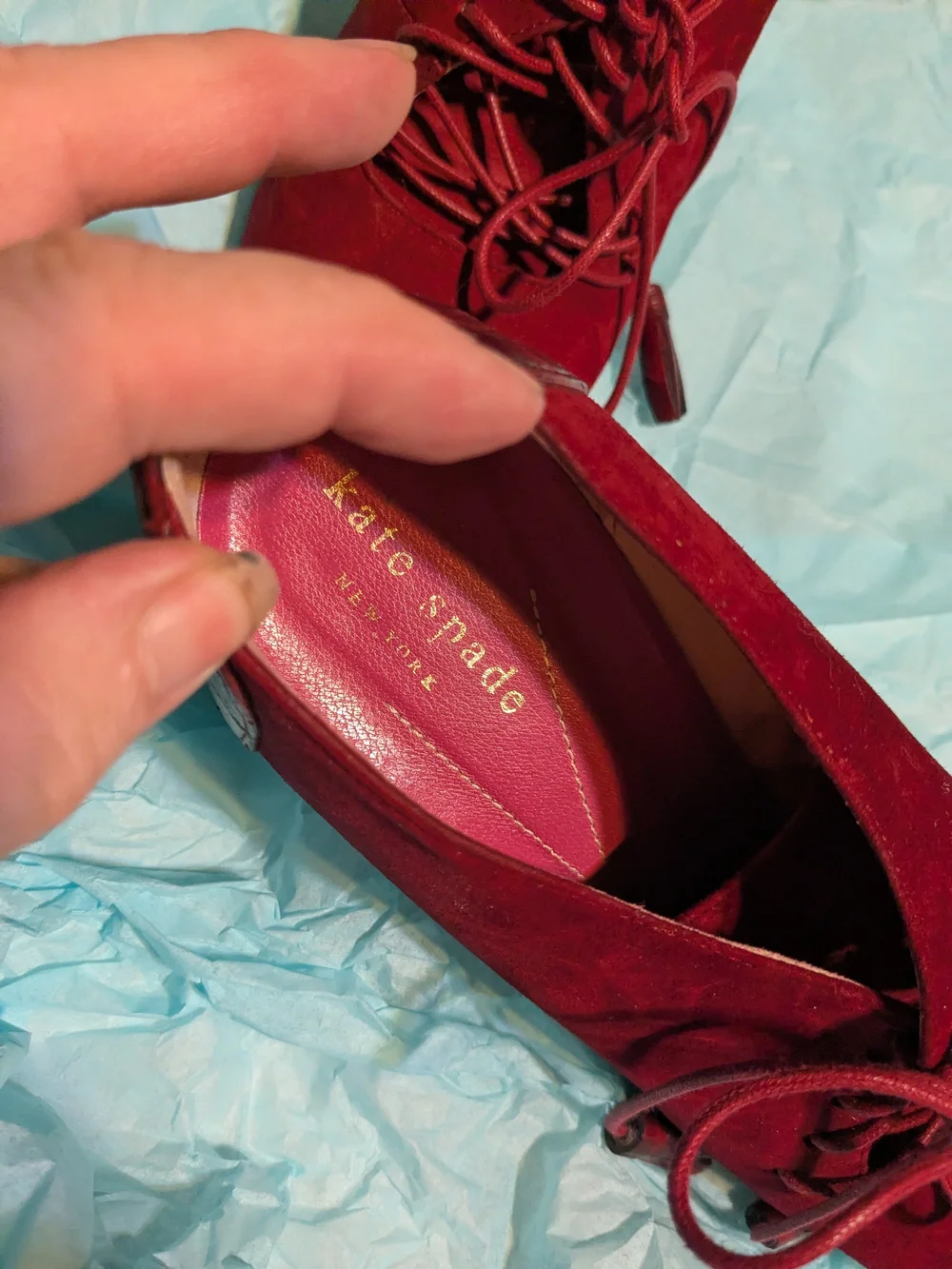 Kate Spade Dark Red Suede Faux Croc Lace-Up Heels 7B Spectator
